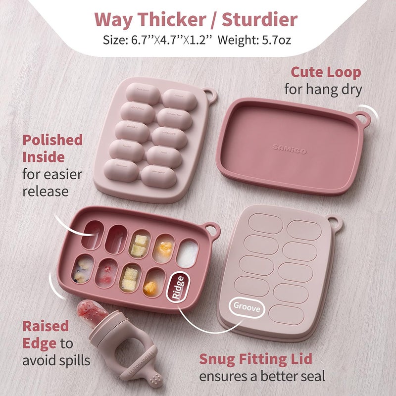 SAMiGO Baby Food Fruit Feeder and Breastmilk Popsicle Mold Set, Silicone Fruit Teether, Food Feeder Pacifier for Teething Relief, Freezer Tray, Baby Feeding Essentials, 4 Months+ - Image 4